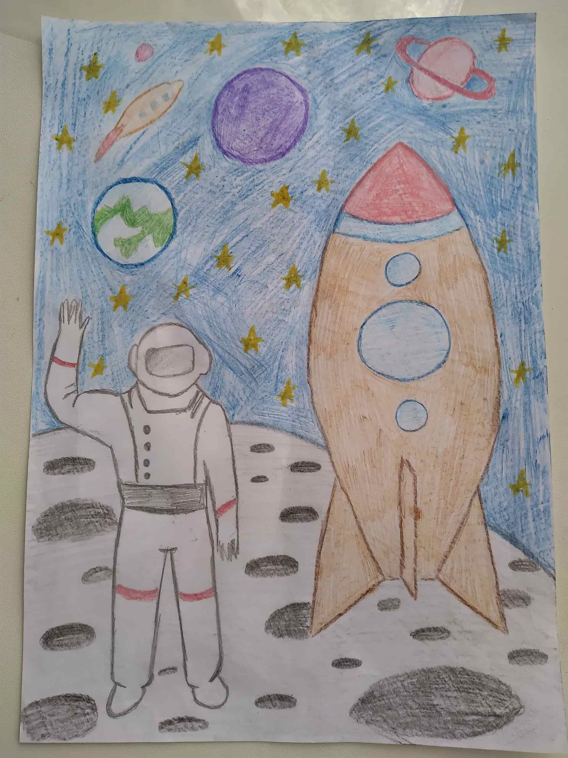 Что можно нарисовать ко дню космонавтики. Рисунок на тему космос. Рисунки о космосе для школьников. Детские рисунки на тему космос. Рисование для детей космос.
